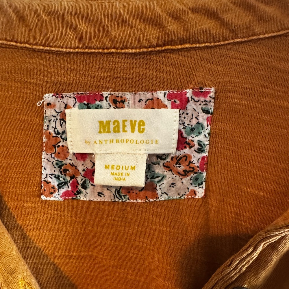 Maeve Rust Brown Button-Front Velvet Blouse - Picture 2 of 5